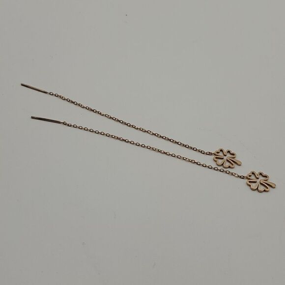 New GOLD plated ss 4 LEAF CLOVER THREADER EARRINGS ST PATRICKS DAY - Picture 4 of 9